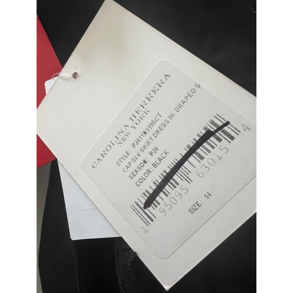 New Runway Carolina Herrera Black Cap Sleeve Hop Sash Midi Wrap Dress Size 14 - Picture 6 of 6
